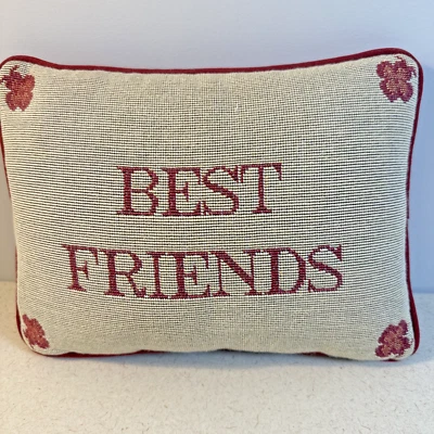 VTG Best Friends Tapestry Throw Accent Pillow Decorative Flower Red 12" x 9" - Image 1 of 4