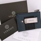 Versace Greca Zip Card Case Money Clip Coin Purse New