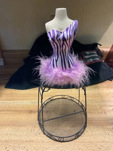 VTG NOS Purple Bust Feather Jewelry Display Black Zebra Metal Wood 14.5"T x 8" W - Picture 1 of 4