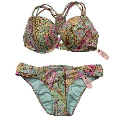 Victoria's Secret 2PC плавать бикини верхний низ пейсли пуш-ап новый с Ярлыками размер 34D S - Изображение 1 из 4