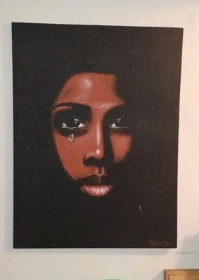 Pintura al óleo afroamericana vintage sobre lienzo retrato de mujer firmado original  Foto 1 de 4