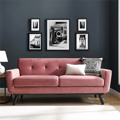 Modway Engage Modern Tufted Back Performance Velvet Loveseat in Dusty Rose - Image 1 of 4