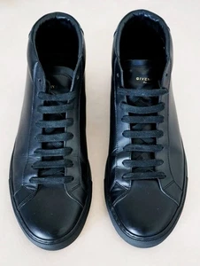 GIVENCHY Paris 17 Midtop Urban Street Black Leather Sneakers Worn Once - Picture 1 of 5