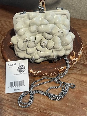 Brighton Handbag Roselie Ivory Flower Applique Crossbody Coin Purse Chain Strap - Image 1 of 3