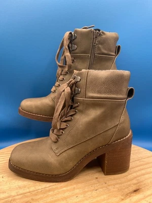 Crown Vintage Botas Mujer 6M Combate Marrón Imitación Cuero Cremallera Lateral Cordones Bloque Foto 1 de 4