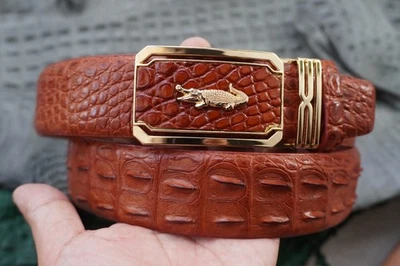 Red Brown Genuine Crocodile Hornback Leather Skin Men's Belt W 1.5" #R16 - Image 1 of 4