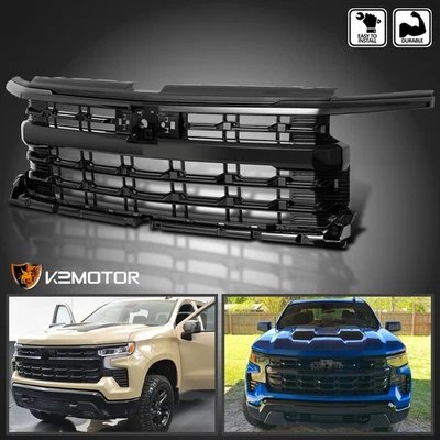 Fits 2019-2025 Chevy Silverado 1500 Glossy Black Mesh Style Front Hood Grille - Image 1 of 4
