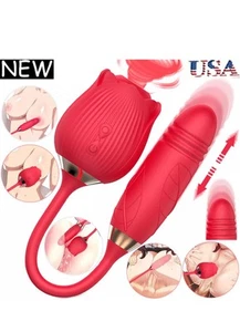 Rose Clit G-spot Vibrator Oral Sucking Thrusting Dildo Bullet Sex Toys for Women - Picture 1 of 4