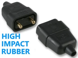 2 Pin Rubber Black Mains Electrical 250V 10 Amp Inline In-Line Connector Extend - Picture 1 of 3