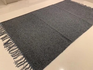 Eco Friendly Plain Dark Grey Recycled Cotton Rich Kilim Washable Reversible Rug - Picture 1 of 4