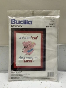 Vtg Bucilla Sampler 9”x12”Pigs Hugging Its Not Fat Just More To Love 49531 USA - Picture 1 of 12