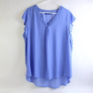 APT. 9 Damen 1X Bluse mit V-Ausschnitt Kornblumenblau mit schwarzem Punktemuster - Bild 1 von 5