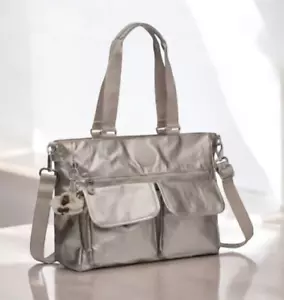Kipling PIA Metallic Cloud Gray Silver Handbag NEW - Picture 1 of 3
