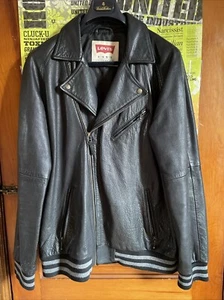 Levi’s Buffalo Leather Asymmetric Motorcycle Jacket XL Varsity - Picture 1 of 13