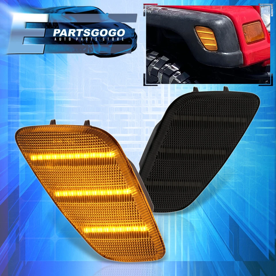 For 97-06 Jeep Wrangler TJ Smoke LED Side Marker Signal Lights Corner Lamps Pair Foto 1 de 4