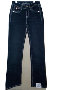 Lot of 2 Sexy Couture Embellished Straight Blue Denim Jeans Womens Sz 3 (25x32) - Picture 1 of 10