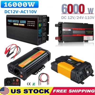 16000W/6000W Vehicle Car Power Inverter DC 12V to AC 110V Converter USB Port US - Image 1 of 4