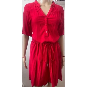 Indo Indah Belted Bright Red Shirt Tie Waist Dress Indoindah - Bild 1 von 7