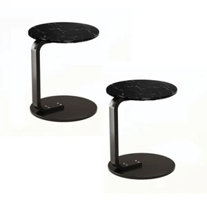 SOGA 2X 50cm Black Marble Mini Side Table Lightweight w/ Black Frame Movable - Picture 1 of 8
