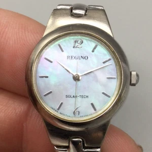 Reguno Watch Women 20mm Silver Tone MOP B033-S028345 Solar Tech  6.25" - Picture 1 of 14