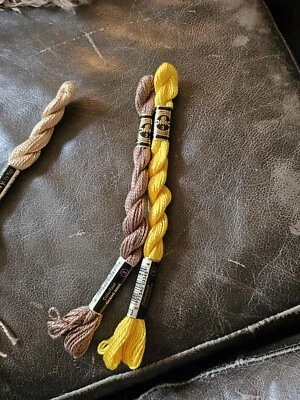 2 New DMC Cotton Size #3 Skein Embroidery Thread Twist #973 Yellow #840 Brown - Image 1 of 4