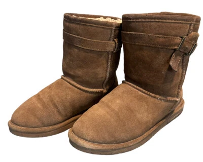 Bearpaw Boots Youth Size 5 Elle Shearling Brown Suede Wool Pull On Casual Ankle - Image 1 of 4