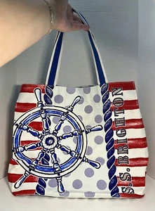 Brighton Sail Away Large Canvas Tote Bag Red White Blue Pool Beach Boating - Picture 1 of 22