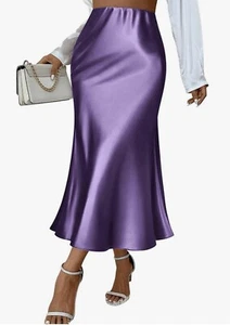 Zeagoo Womens Satin Purple Skirt Casual Silk Midi High Waisted Long Sz. XXL - Picture 1 of 5