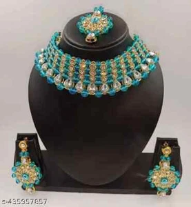 Indisches Bollywood vergoldet Kundan Halsband Braut Halskette Ohrringe Schmuck Set - Bild 1 von 5