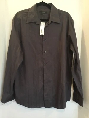 NUEVO CON ETIQUETAS CLAIBORNE Para hombres Camisa de Vestir L Gris Oscuro Sutil Raya Vertical 100% Algodón Foto 1 de 3