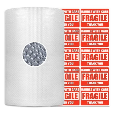 3/16" Bubble Cushioning Roll Perforated Every 12" With Fragile Stickers US STOCK - Image 1 of 4