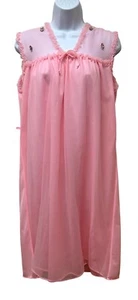 Vintage Nightgown Nylon Tricot Lace Double Layer Sheer Chiffon Overlay Size M - Picture 1 of 10