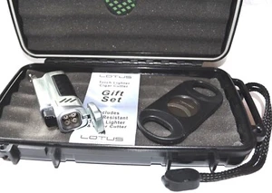 Lotus 5 ct Travel Cigar Humidor Vertigo Quad Gunmetal Lighter + Plug Cutter $50 - Picture 1 of 3