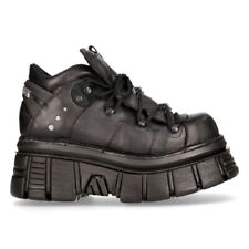 New Rock 106N-S52 Torre Scarpe Metallico Nero Pelle Biker Punk Gotico Stivali