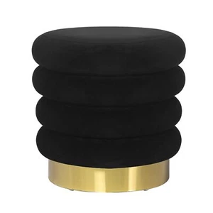 ROUND OTTOMAN VELVET VANITY STOOL CHAIR WITH METAL BASE MODERN PADDED FOOTREST S - Picture 1 of 7