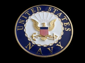 U.S NAVY METAL MEDALLION ENAMEL SHADOW BOX PRESENTATION EMBLEM PLAQUE 4" X 4" - Picture 1 of 8