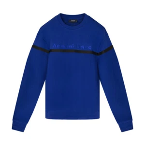 Armani Logo Blue Men's Jumper Stripe Long Sleeve Sweatshirt - Choose Size - Picture 1 of 3