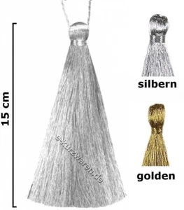 Quaste 10cm mit Kordel 5cm LUREX Raffhalter Stoff glänzend Silber Gold Deko - Bild 1 von 3