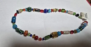 Kunstglas Halskette Lampwork Perlen Sterling Silber Verschluss - Bild 1 von 5