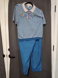 Koret Francisca Women's 2-Piece Set, Blue & White Embroidered Top, Size 16 Pants - Picture 1 of 11