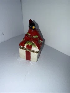 Kardinal Keramik Schmuckschatulle Vintage 4x2 cm weiß und rot - Bild 1 von 5