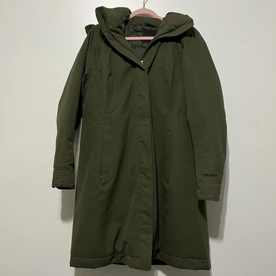 Abrigo de plumón Chelsea para mujer Marmot talla XXL verde acolchado 700 relleno capucha de piel impermeable Foto 1 de 4