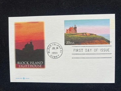 Block Island Lighthouse 20c Postcard 1st Day Issue Fleetwood 1999 - Image 1 of 2