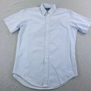 Polo Ralph Lauren Shirt Men Medium Blue Striped Seersucker Classic Fit Button Up - Picture 1 of 11