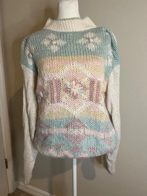 Vintage Shenanigans hand-Knit  Christmas grandma ugly sweater MEDIUM Foto 1 de 4
