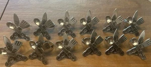 12 Vintage Metal Napkin Ring Holders Knife Fork Spoon Utensils Rings - Picture 1 of 5