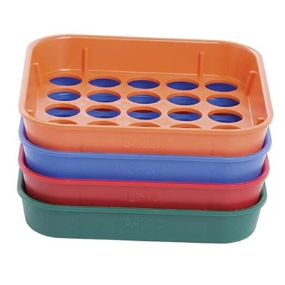  Bandejas clasificadoras de monedas | 4 bandejas codificadas por colores | 5,25" X 3,87" rojo/azul/verde/naranja Foto 1 de 3