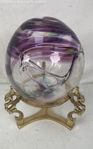 Handblown Purple Art Glass Oil Diffuser w/ Bronze Stand - Picture 1 of 6