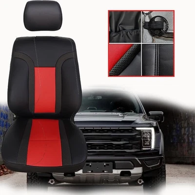 2010-2014 适用于福特 F-150 Raptor SVT 黑色和红色前皮革座椅套驱动 — 第 1/4 张图片