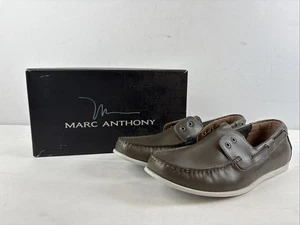 Marc Anthony Size 13 Grey Leather Loafers Leather New In Box - Picture 1 of 15